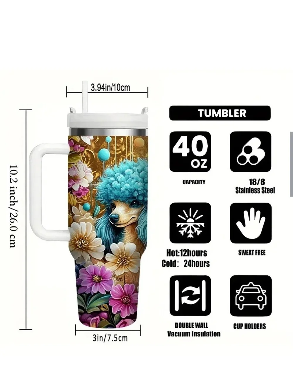 Beautiful & Colorful (Poodle Party) Stainless Steel Insulated Tumbler 40oz.
